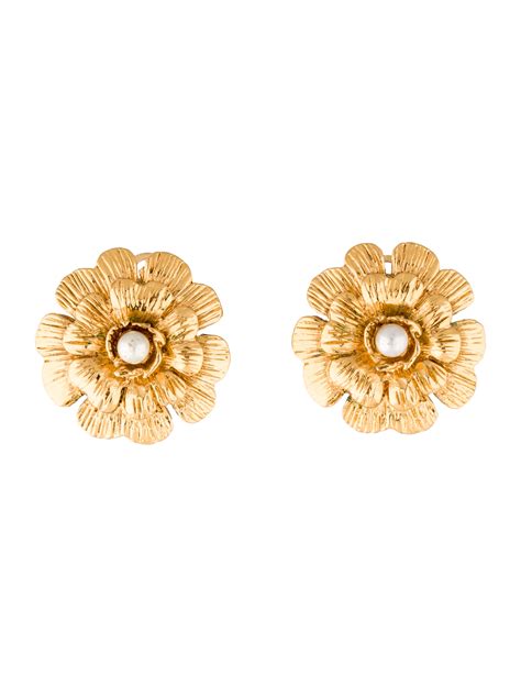 chanel flower earring|Chanel camellia pearl earrings.